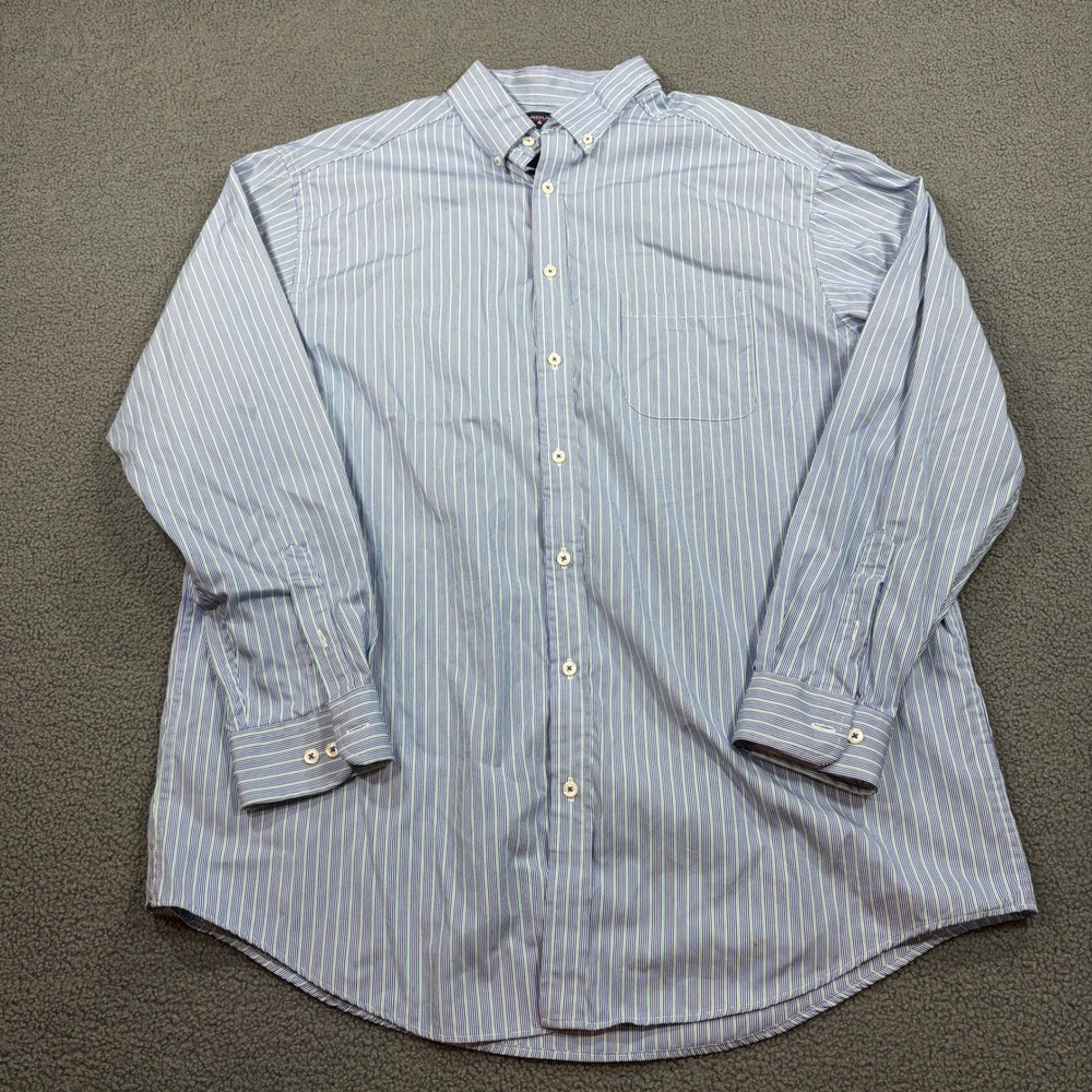 Roundtree & Yorke Shirt Mens XLT Blue Green Striped Button Down Cotton 8458